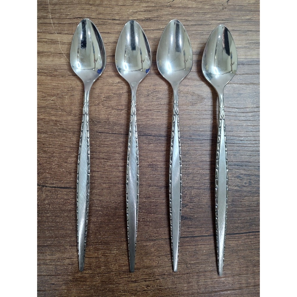 Oneida Community Venetia Stainless Flatware Iced Tea Spoons Lot Of 4
